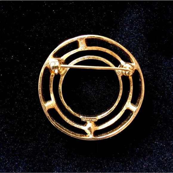 Vintage Monet Signed Mid Century Modern Rhinestone Circle Brooch - Picture 2 of 4